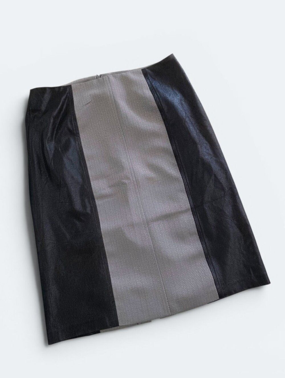 La Redoute Colorblock Faux Leather Paneled Pencil Skirt Gray Black Size 6